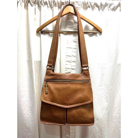 Vintage Fossil Brown Genuine Leather 75082 Purse Satchel Shoulder Messenger Bag - Picture 1 of 16